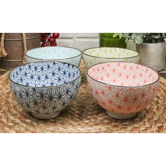 Matrix Polygon Colorful Japanese Bowls Food Safe 4.5"D Japan Made Bowl Set Of 4