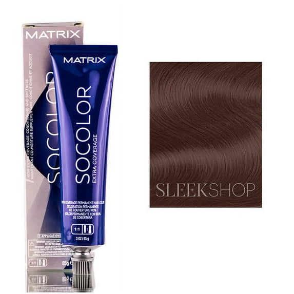 Matrix SoColor EXTRA COVERAGE, Full 100% Grey Coverage Permanent Cream Hair Color Dye, 504W, Dark Brown Warm, Pack of 1 w/ Sleek Teasing Comb