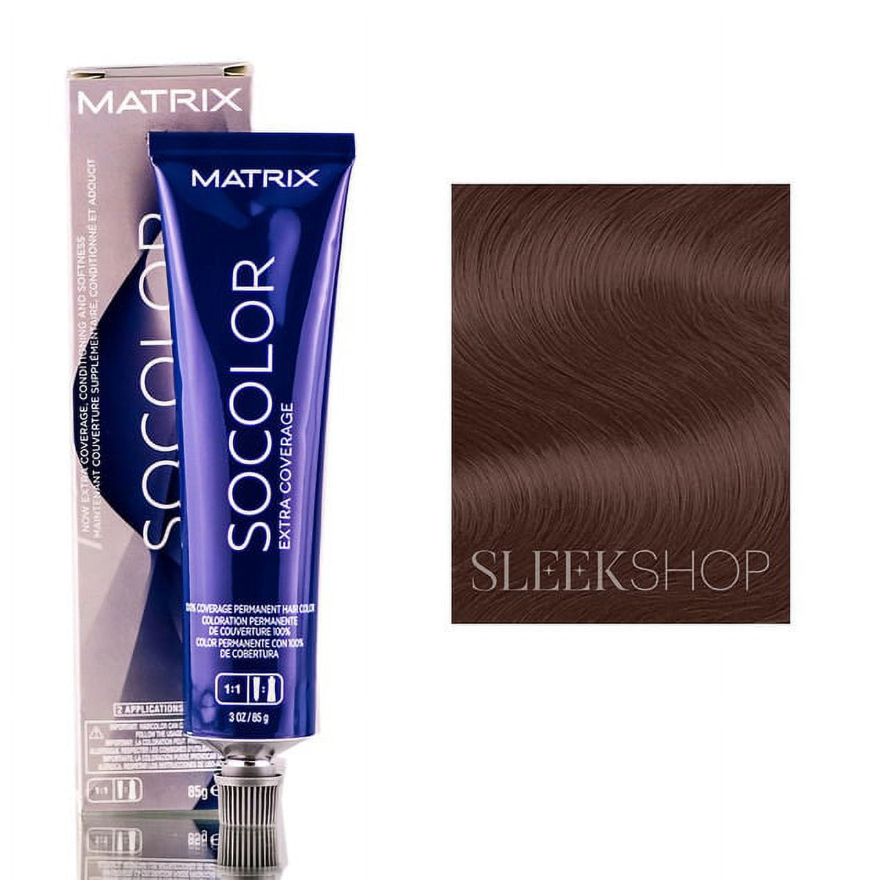Matrix SoColor EXTRA COVERAGE, Full 100% Grey Coverage Permanent Cream Hair Color Dye, 504W, Dark Brown Warm, Pack of 3 w/ Sleek Teasing Comb