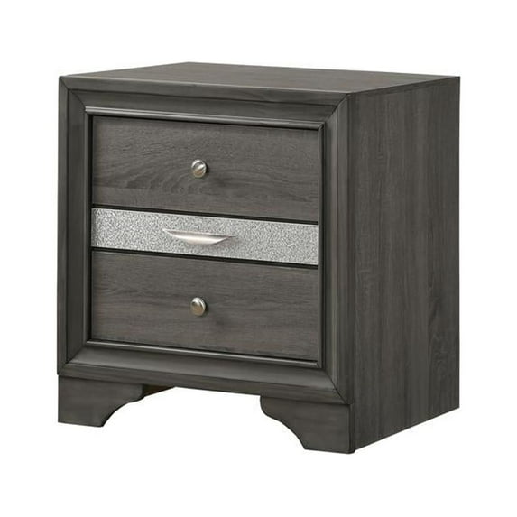 Matrix Traditional Style 2 Drawers Nightstand in Gray made with Wood