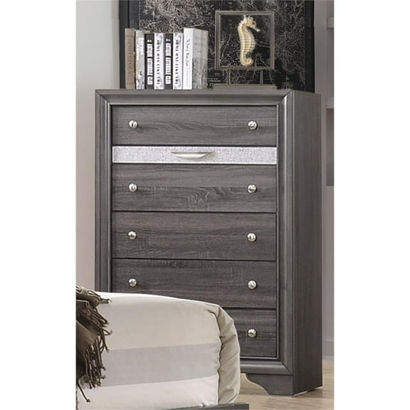 Matrix Traditional Style 5 Drawer Chest in Gray Color made with Wood