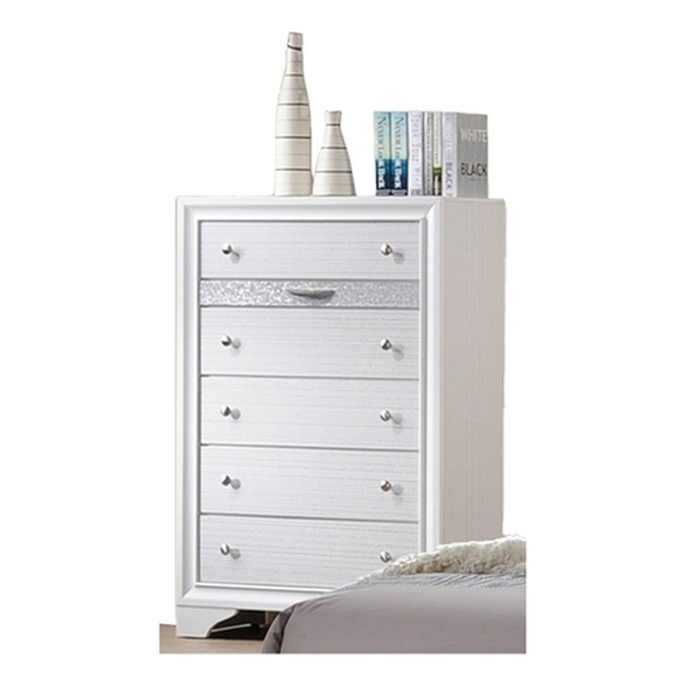 Matrix White Vertical 5-Drawer Chest with Felt Lined Drawer