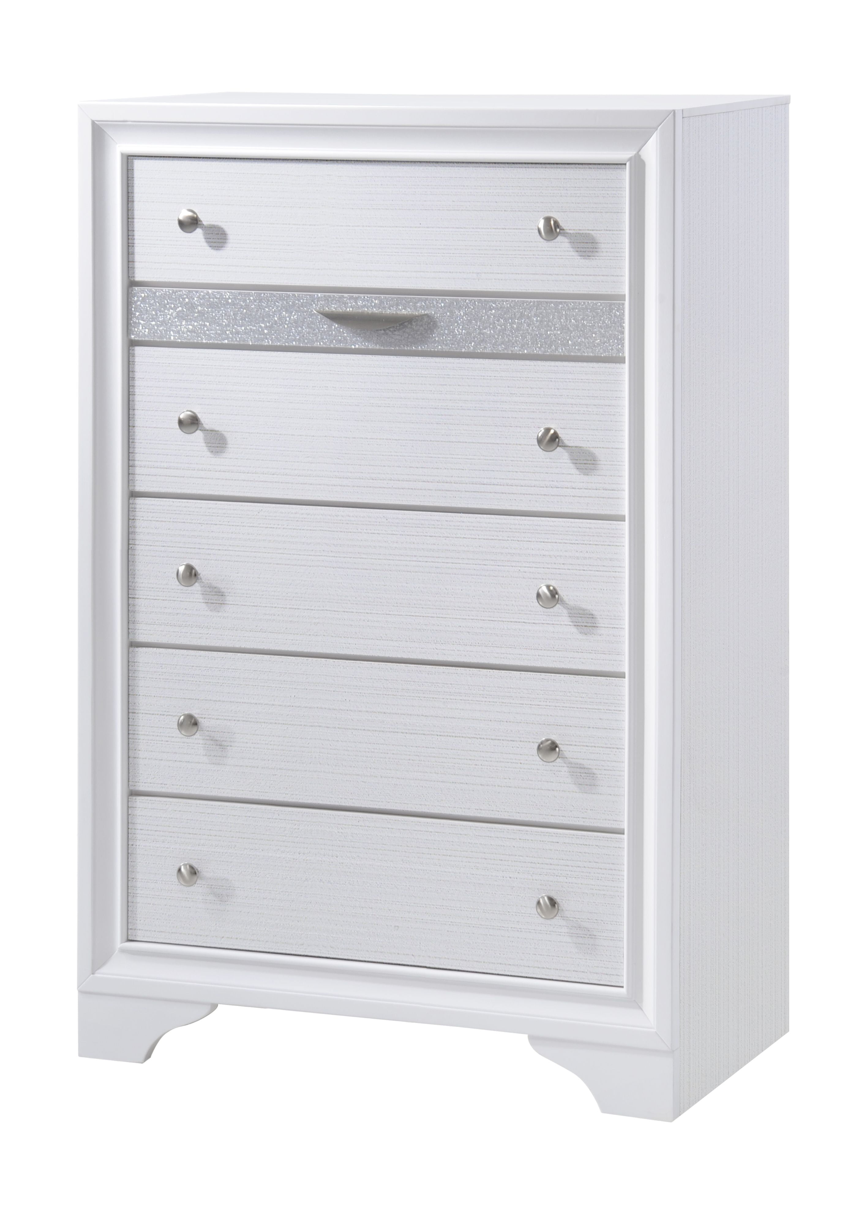 Matrix Traditional Style 5 Drawer Chest made with Wood in White color ...