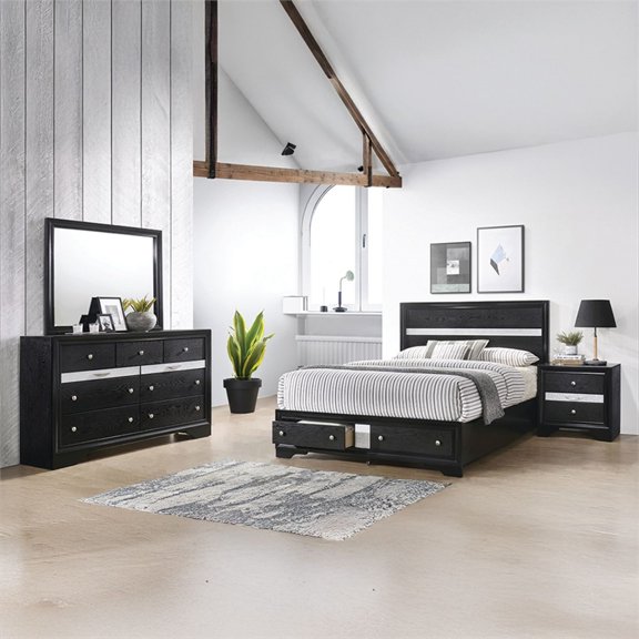 Matrix Traditional Style Full 4 PC Storage Bedroom Set made with Wood in Black