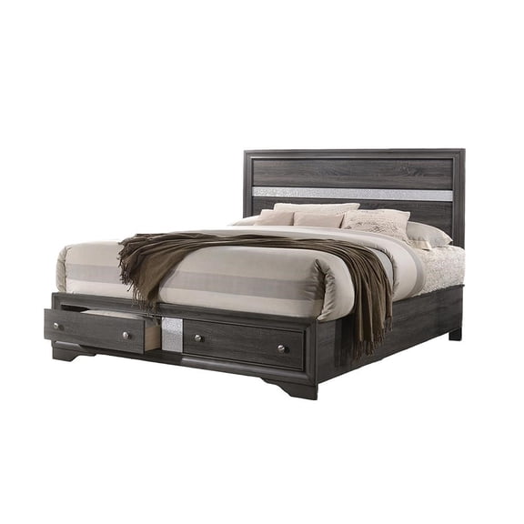 Matrix Traditional Style Full 5 PC Storage Bedroom Set made with Wood in Gray