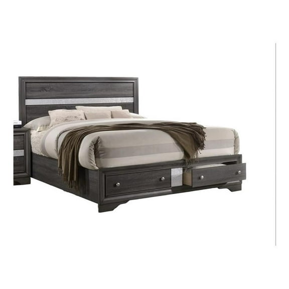 Galaxy Home Furnishings Matrix Traditional Wood Queen Storage Bed in Gray