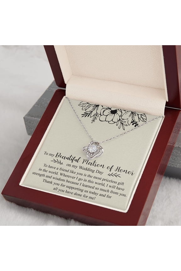 Matron Of Honor Necklace Thank You, Gold Love Knot Necklace