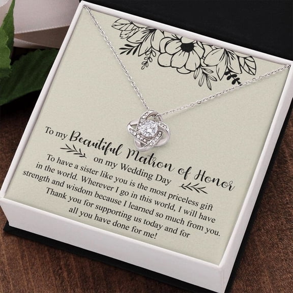 Matron Of Honor Necklace Thank You Sister, Gold Love Knot Necklace
