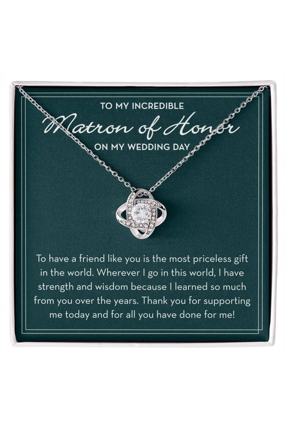 Matron Of Honor Necklace Thank You, White Love Knot Necklace