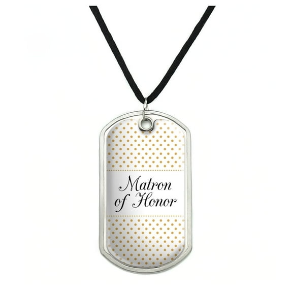 Matron of Honor Wedding Elegant Polka Dots Military Dog Tag Pendant Necklace with Cord