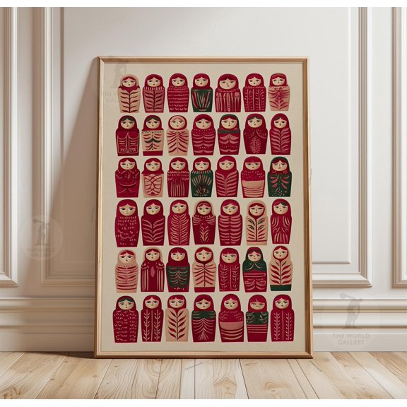 Matryoshka Doll Poster Russian Folk Art Print Red Pattern Wall Decor 1