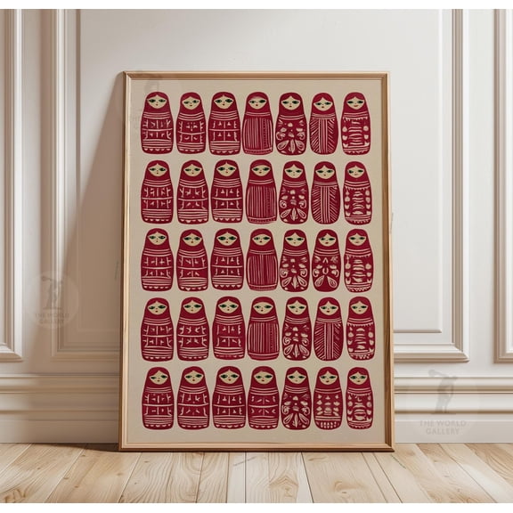 Matryoshka Doll Poster Russian Folk Art Print Red Pattern Wall Decor 2