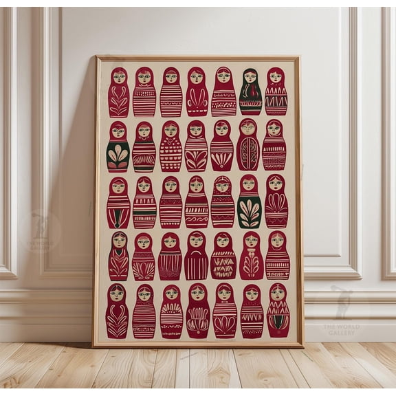 Matryoshka Doll Poster Russian Folk Art Print Red Pattern Wall Decor