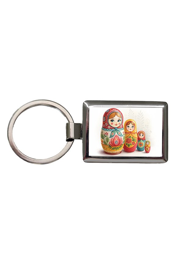 Matryoshka Russian Nesting Dolls Metal Rectangle Keychain