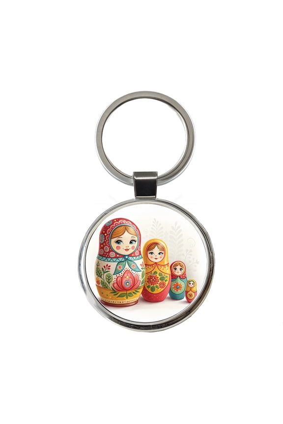 Matryoshka Russian Nesting Dolls Metal Round Keychain