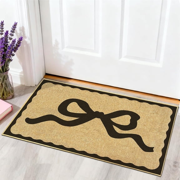Mats Doormat for Front Door Outdoor Entrance Black Bow Rug with Non-Slip Backing Inside Welcome Mat for Family Durable Low-Profile Home Rugs for Bedroom Bathroom Kitchen 16.9"x29.9"