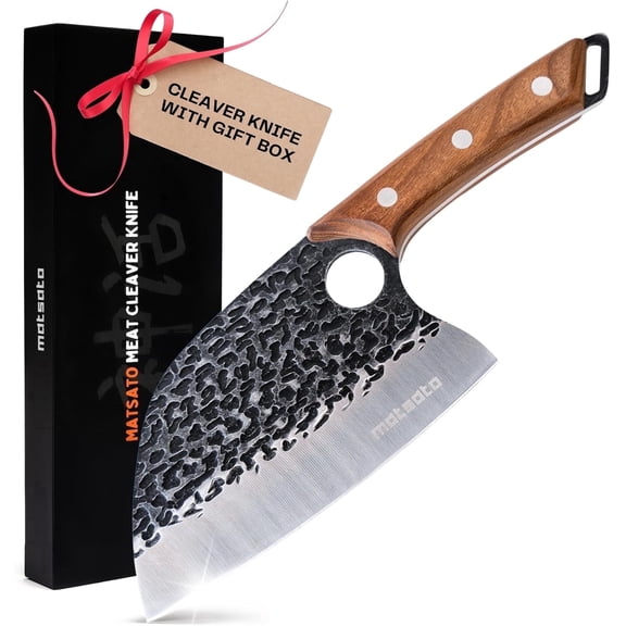 Matsato Cleaver Knife 5.8 inch, Japanese Steel Butcher Knife for Meat & Vegetables