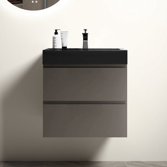 Matt Black Engineered Stone Sink Vanity | Floating Design for Modern Bathrooms | Silent, Smooth Operation & 20% More Storage