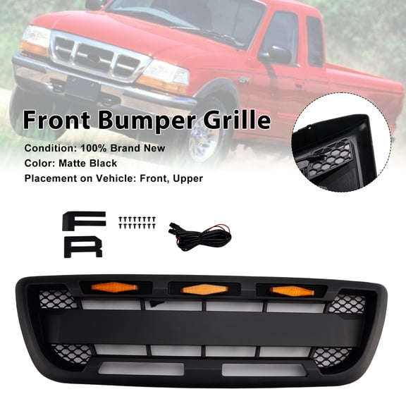 Matt Black Front Bumper Grill Grille Fit for Ford Ranger 1998-2000 With LED Light