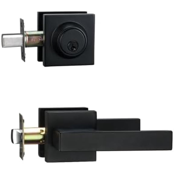 Matt Black Front Door Lockset, Exterior Door Lock with Deadbolt, Black Door Handles with Lock$$Tools & Hardware Other