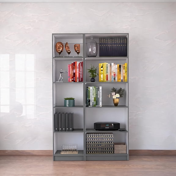 Matt Gray White Multicolor 2-Piece Bookcase Set, 10-Shelf Storage for Living Room and Home Office, 42 Inch Wide