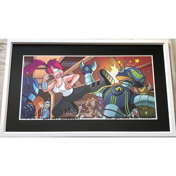 Matt Groening signed Futurama 2017 SDCC 12x24 poster Zoidberg doodled framed JSA