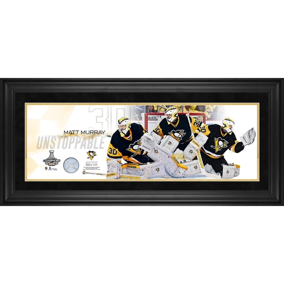 Matt Murray Pittsburgh Penguins 2016 Stanley Cup Champions Framed 10" x 30" Panoramic with Game-Used Net - Limited Edition of 199