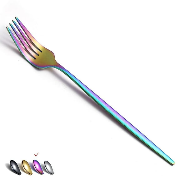 Matt Rainbow Dinner Forks 6 Piece, Stainless Steel 8.4'' Forks Silverware Set, Dessert Forks, Table Forks, Salad Forks for Home, Kitchen or Restaurant, Dishwasher Safe