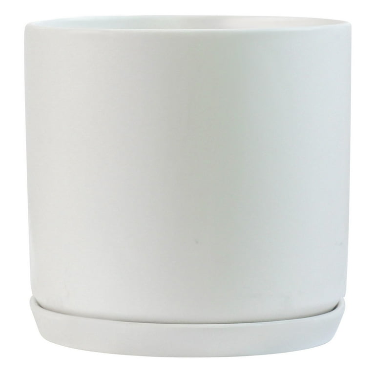 Matt White 10 Inch Large Ceramic Plant Pot with Saucer Garden