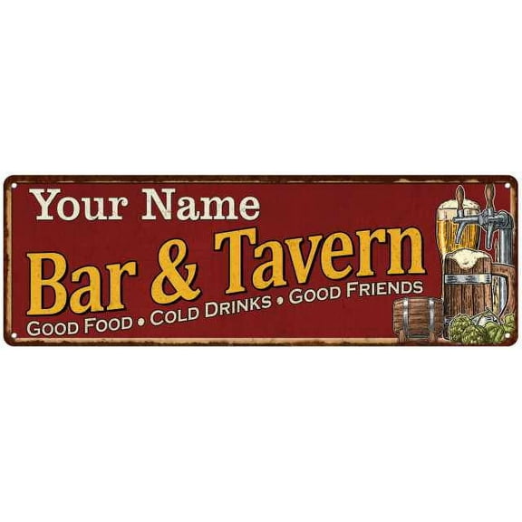 Matt's Bar and Tavern Red Chic Sign Man Cave Décor 8 x 24 Matte Finish Metal 108240002092