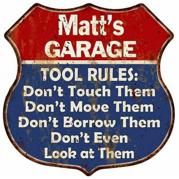 Matt's Garage Man Cave Rules Sign Shield Metal Gift 211110001093