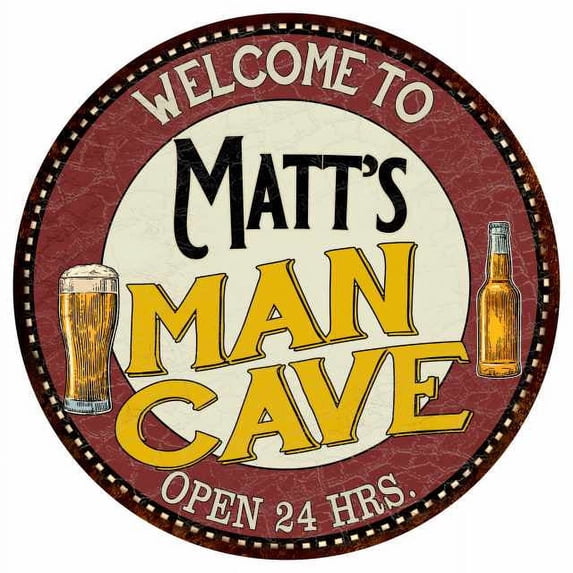 Matt's Man Cave 12" Round Metal Sign Kitchen Bar Wall Décor 200120035092