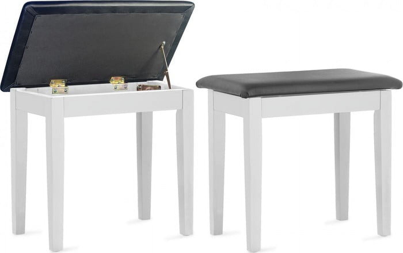 Stagg Highgloss White Piano Bench w/ Black Vinyl Top & Storage Compartment