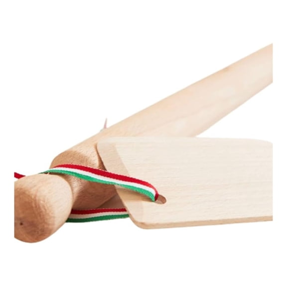 Mattarello Pasta Rolling Pin Set - Italian Handmade Wood Roller & Dough Scraper - Traditional Pasta Making Tools for Noodles, Pizza, Pie Crust - Kitchen Essentials