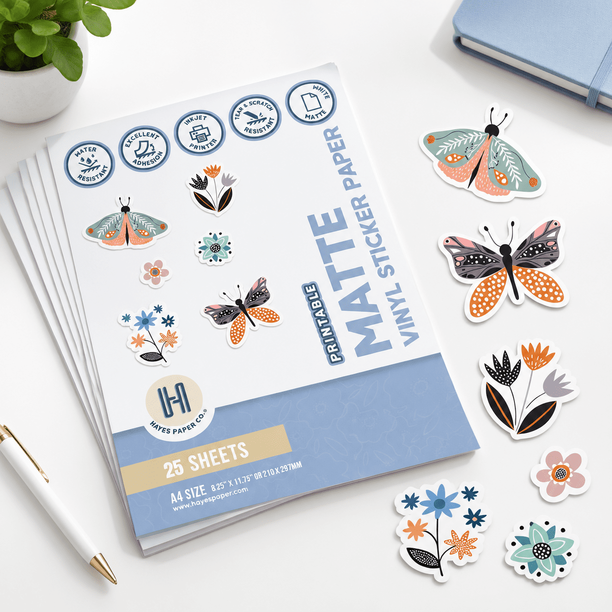 Matte 25 Sheets Printable Vinyl Sticker Paper for Inkjet Printer, Self ...