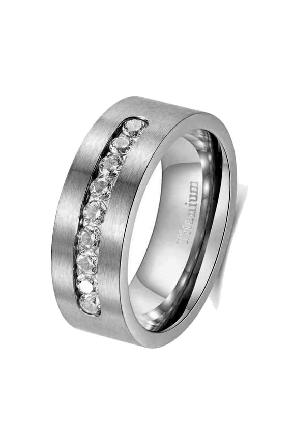 Matte 8mm Titanium Steel Mens Ring Men Wedding Band AAA CZ Man Ring