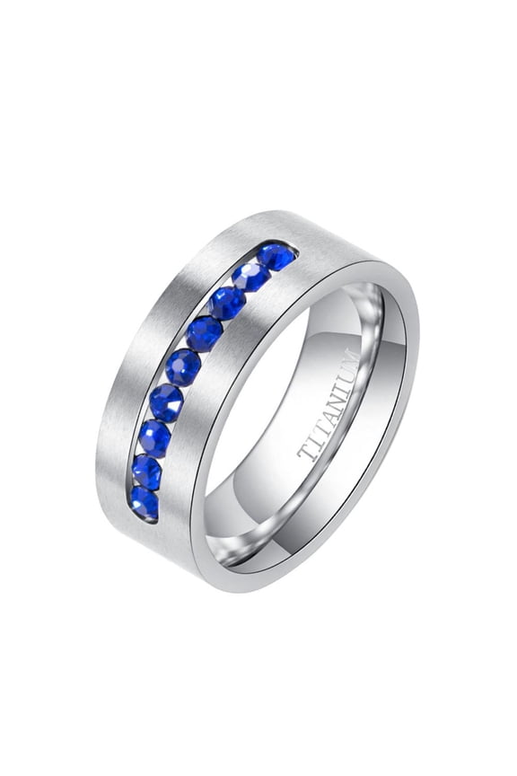 Matte 8mm Titanium Steel Mens Ring Men Wedding Band Blue AAA CZ Man Ring