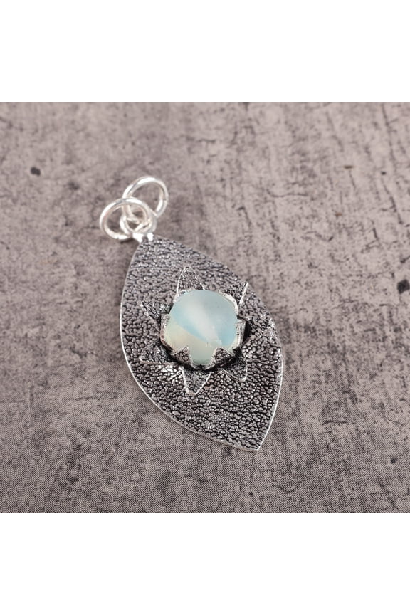 Matte Aura Quartz Pendant 925 Sterling Silver Jewelry