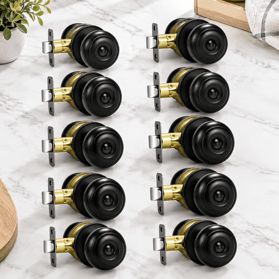 Matte Black 10 Pack Round Ball Keyless Interior Door Knobs For Bedroom Bathroom