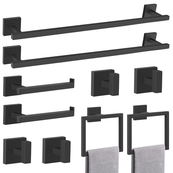 Matte Black 10-Pieces Set Bath Accessories Set