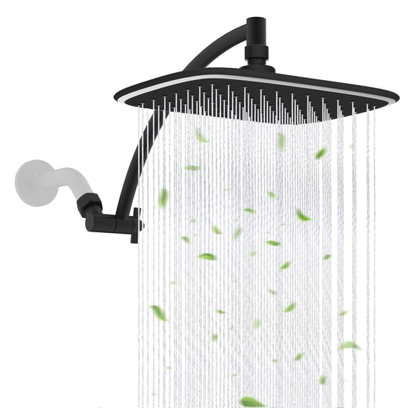 Matte Black 12 Inch Adjustable Height/Angle Rain Shower Head with Extension Arm