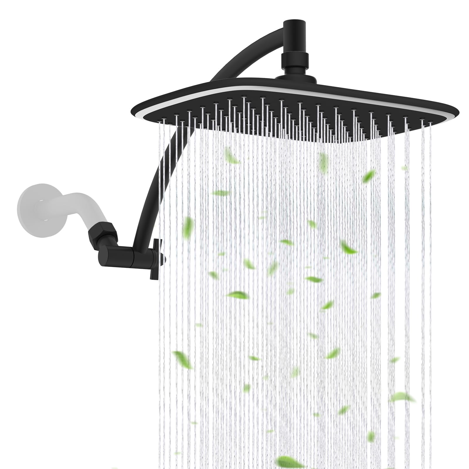 Matte Black 12 Inch Rainfall Shower Head with Extension Arm