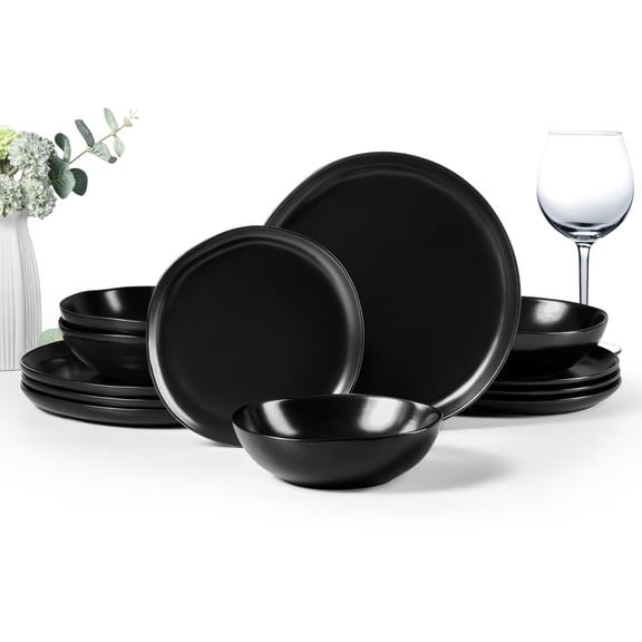 Matte Black 12 Pieces- Service for 4 Stoneware Dinnerware Set