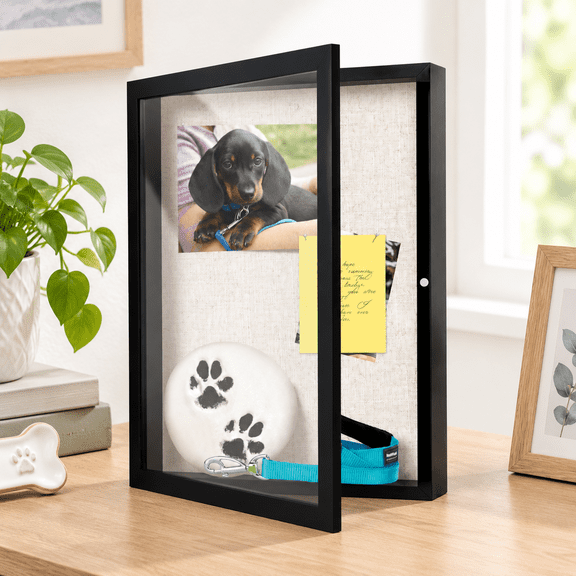 Matte Black 12 in x 16 in Wooden Shadow Box Frame with Linen Board and Tempered Glass Door