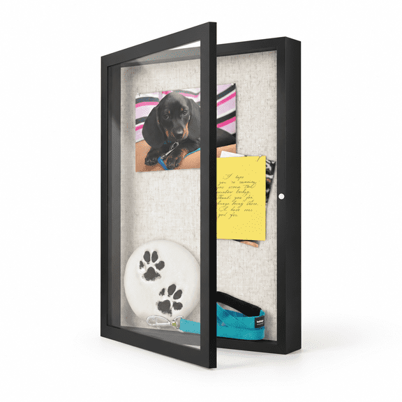 Matte Black 12 in x 18 in Wooden Shadow Box Display Frame with Linen Board and Tempered Glass
