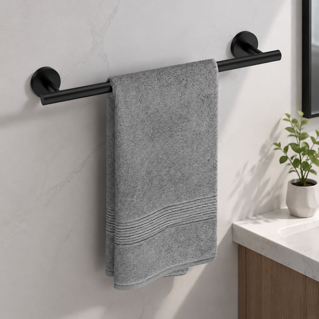 Matte Black 18-Inch Wall Mounted Towel Bar, Thickened SUS304 Stainless ...