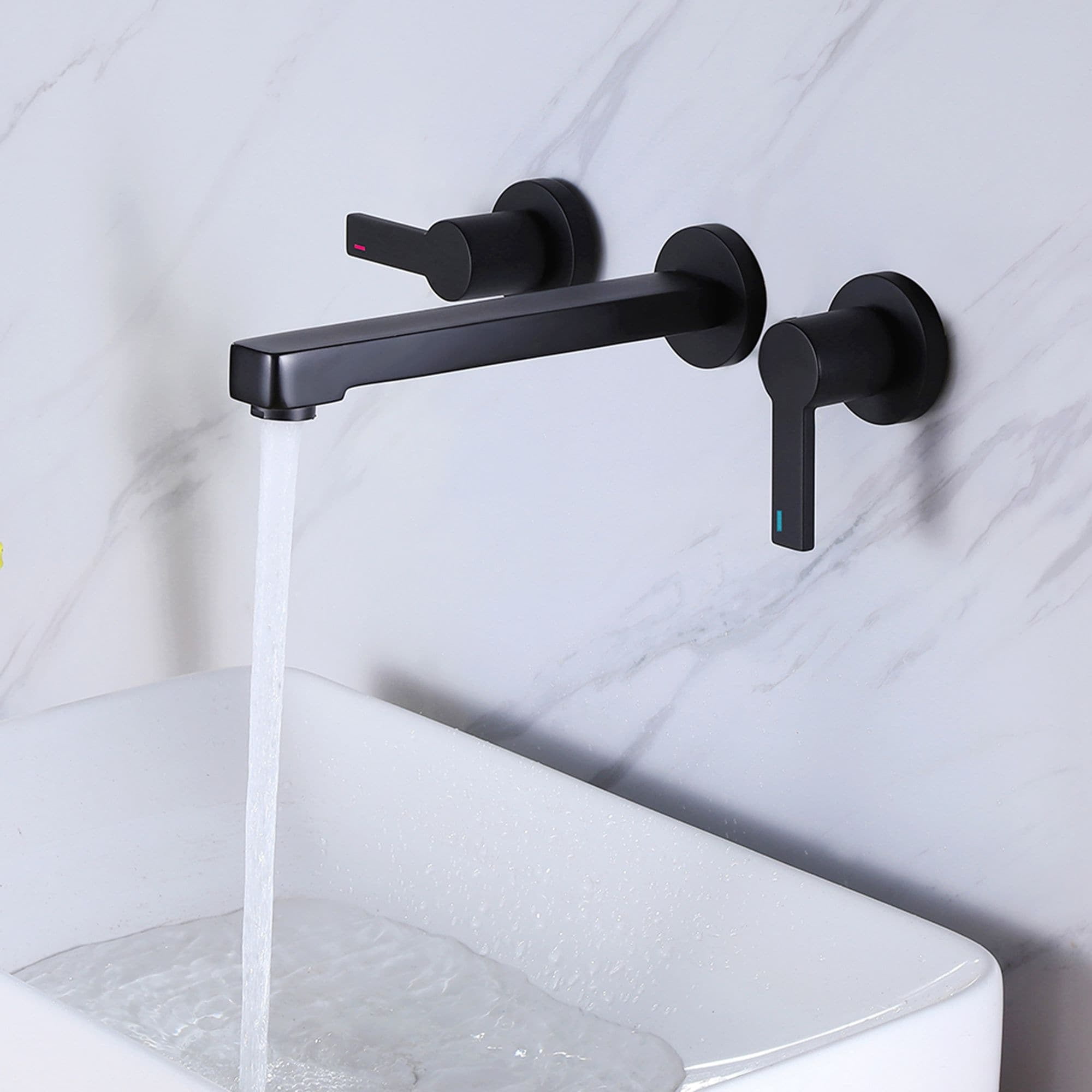 Matte Black 2-Handle Wall Mount Bathroom Faucet