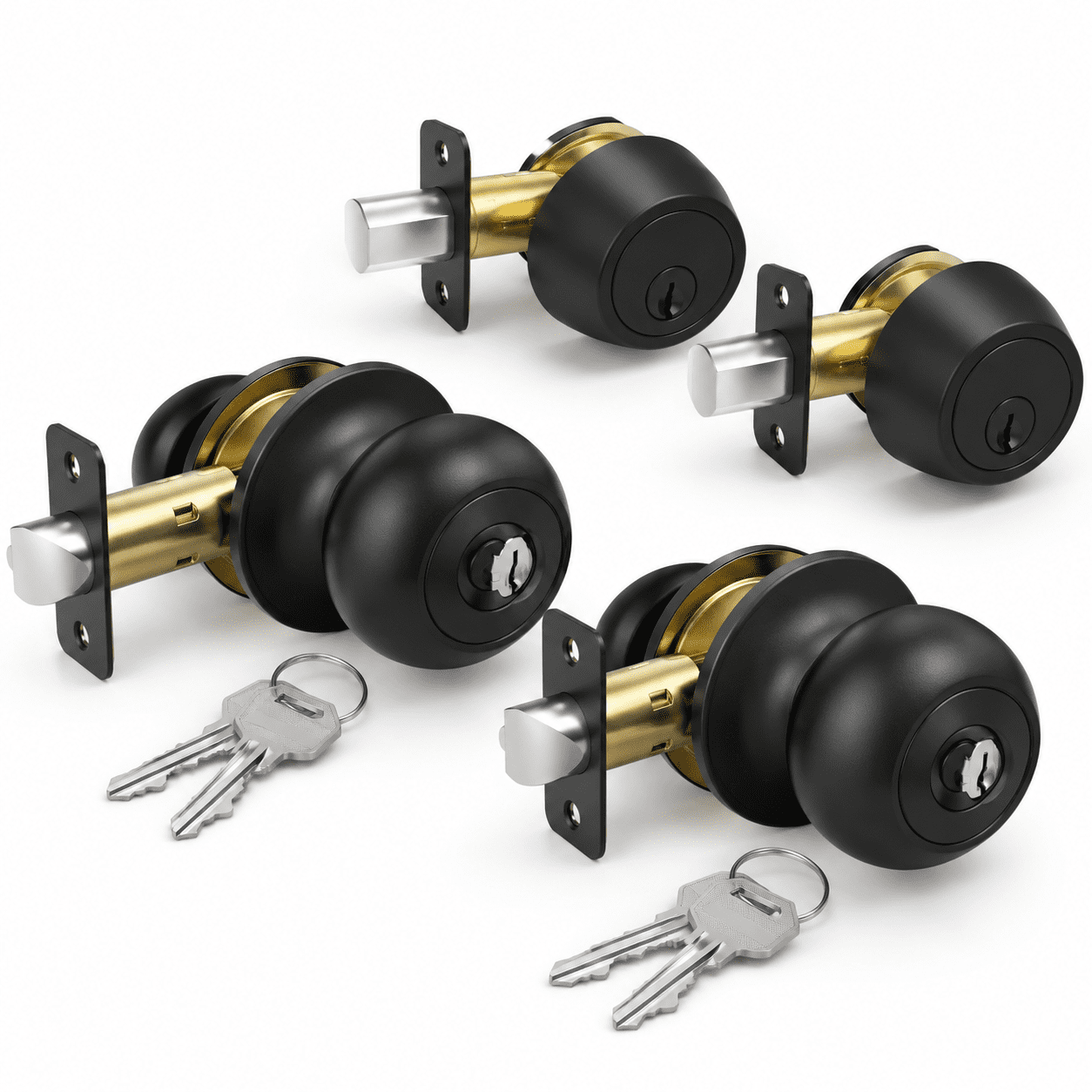 Matte Black 2 Pack Exterior Door Lock Set, Keyed Alike Entry Knob and ...