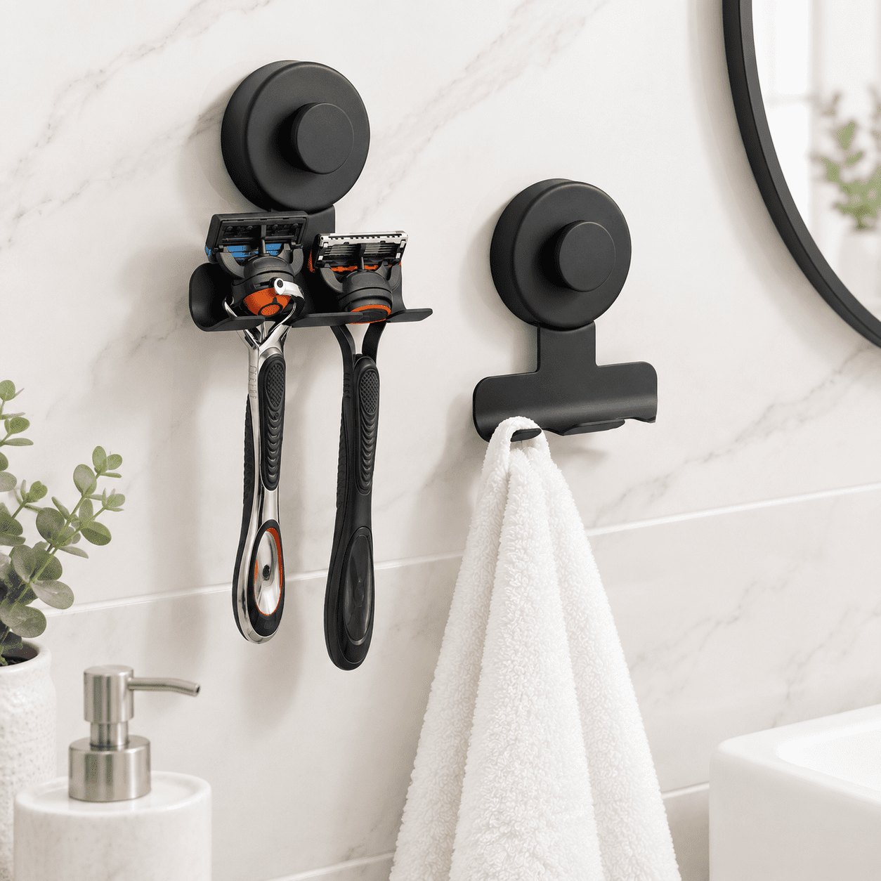 Wowmans Razor Matte Black 2-Pack Stainless Steel No-Drill Suction Cup Bathroom ...