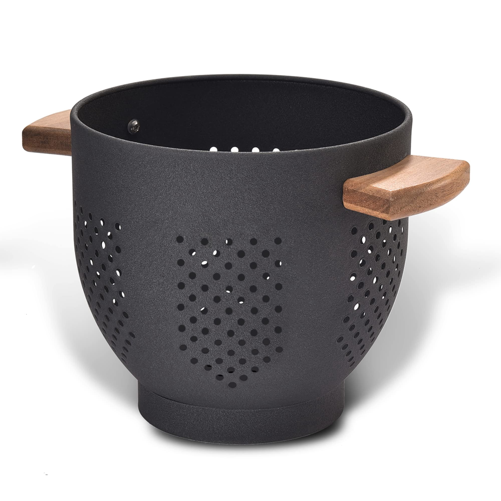 Matte Black 3 Quart Metal Colander With Wood Handle And Stable Base ...